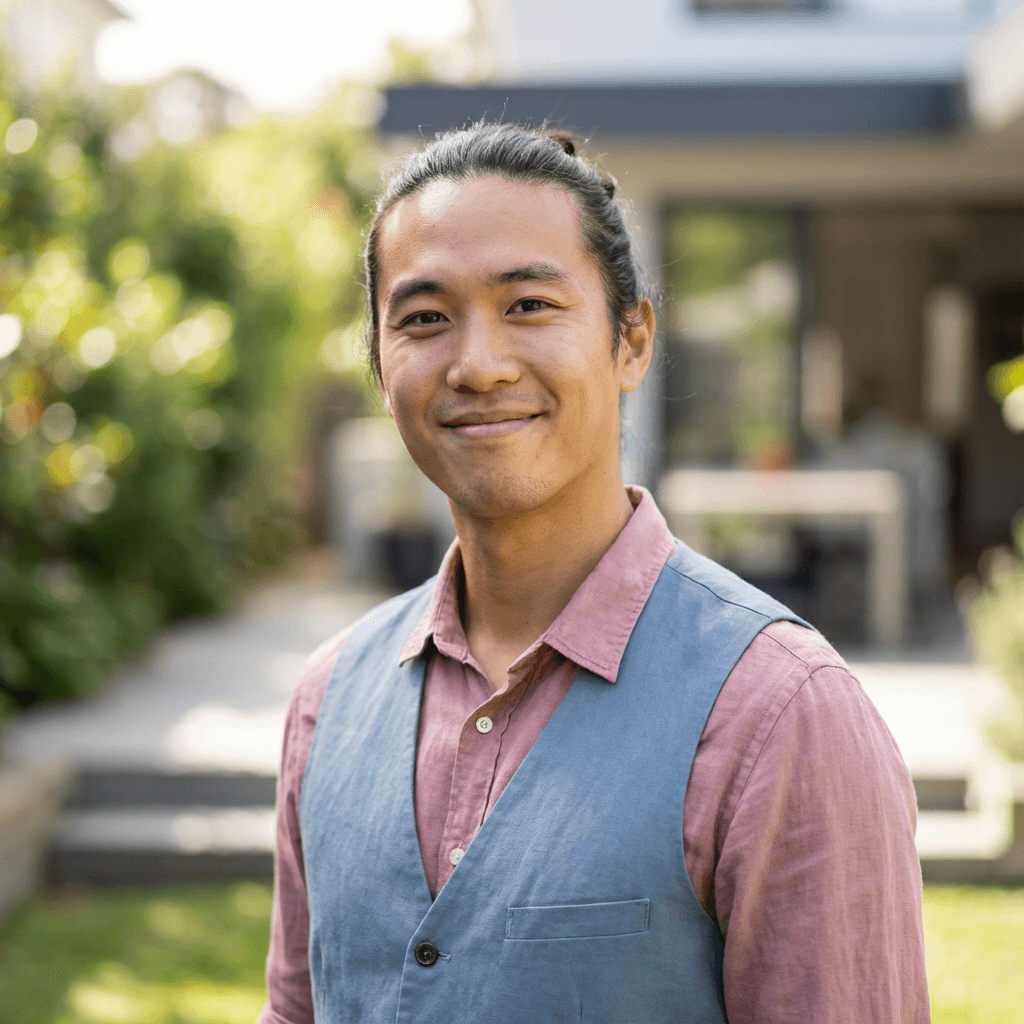 Marcus Chen holding a calm cat